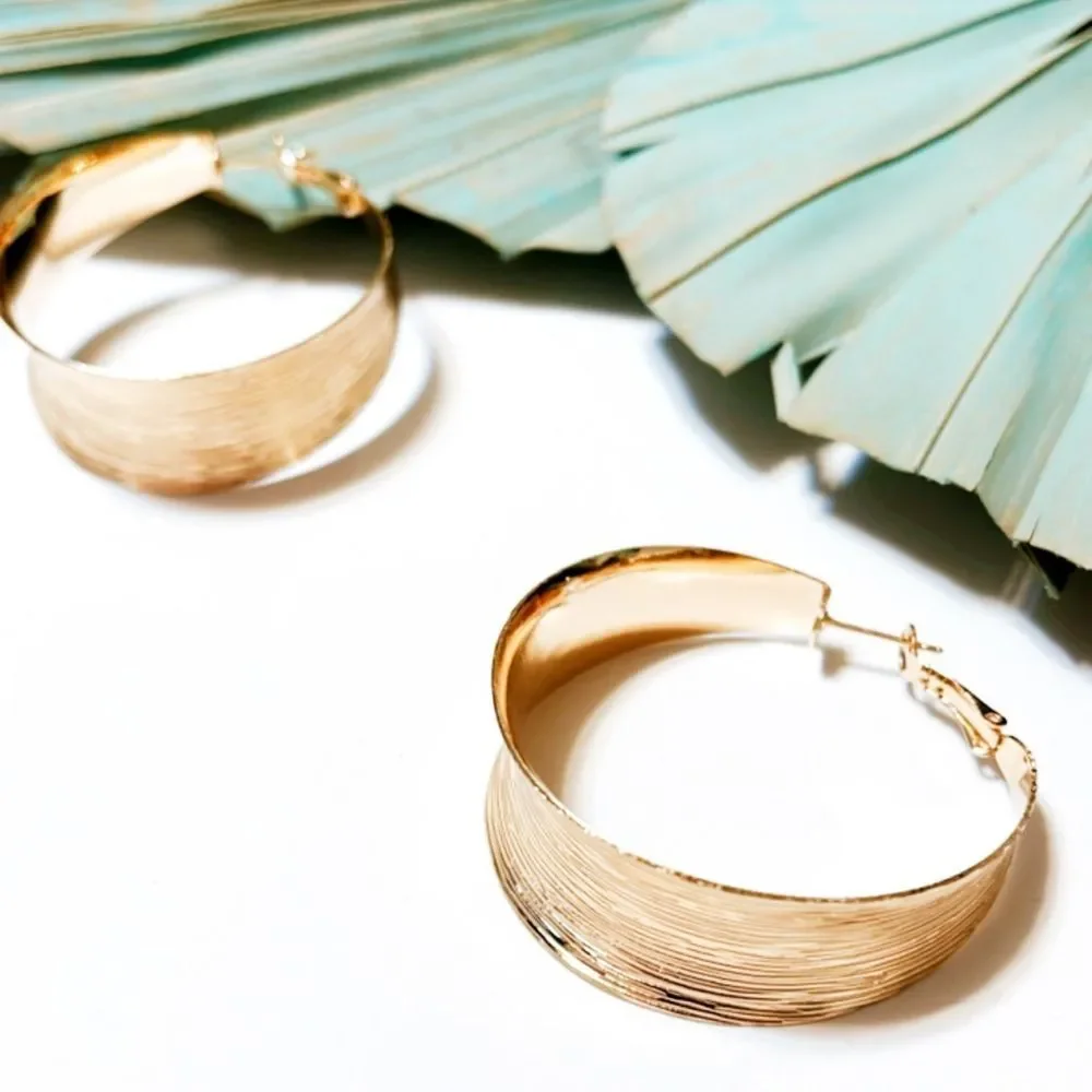 Anthropologie Gold Textured Hoop Earrings